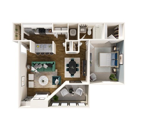 Floor plan for 1 bed, 1 bath, 1011 sqft
